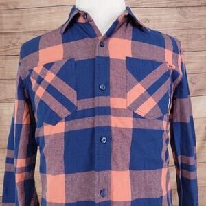 The Hundreds Shirt Mens Medium Blue Orange Plaid Flannel Button Up Casual